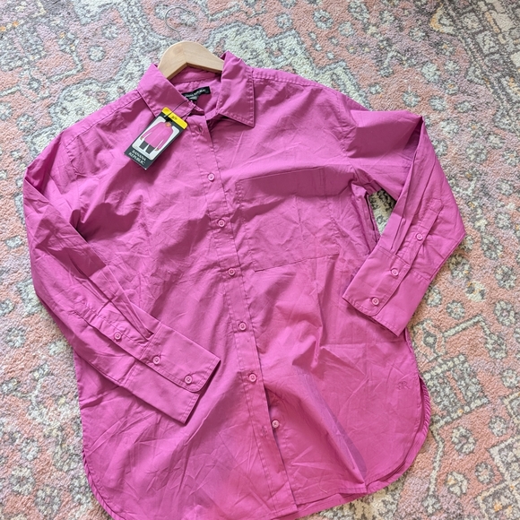 Banana Republic Casual Button Down Shirt Oversized BNWT Fuschia 100% Cotton - Picture 1 of 12